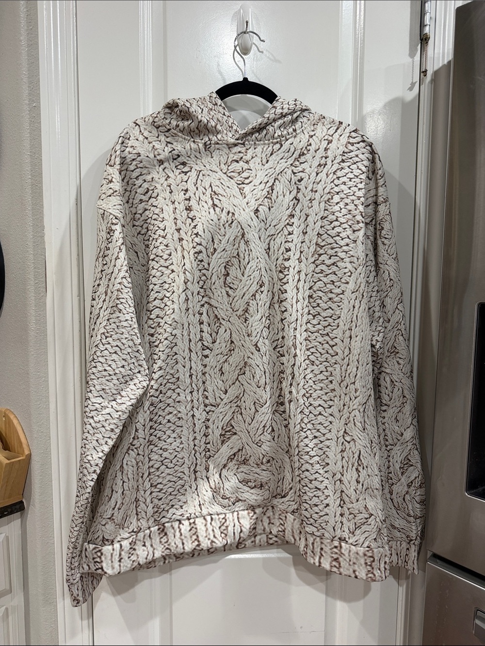 Cozy Cable Knit Print Hoodie Sweatshirt - Cream NWOT